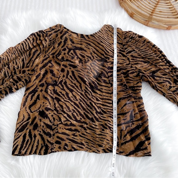 Gianni Tiger Print Bishop Sleeve Top Tie Back Animal Print Brown Orange NEW - Picture 11 of 16